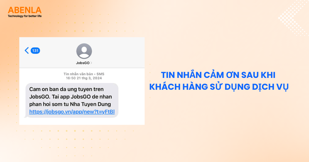 Tin nhắn cảm ơn sau khi khách hàng sử dụng dịch vụ