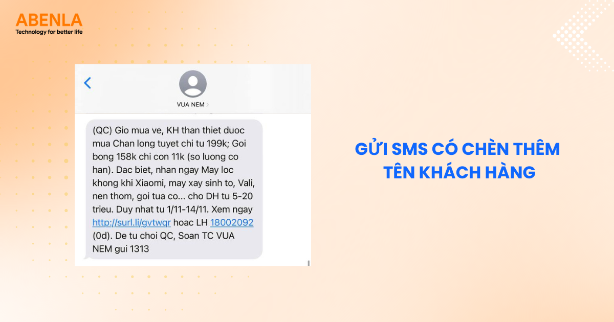 Gửi SMS có chèn thêm tên khách hàng