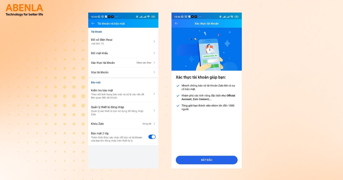 Chọn mục Xác thực tài khoản
