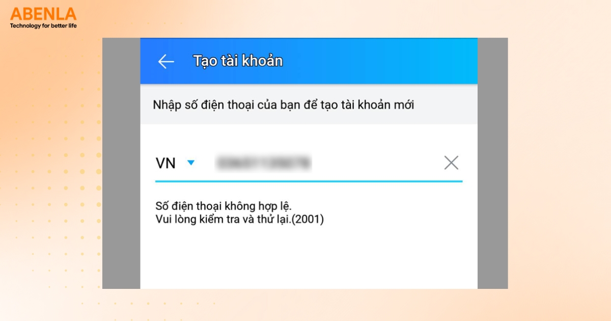 Lỗi số điện thoại không hợp lệ