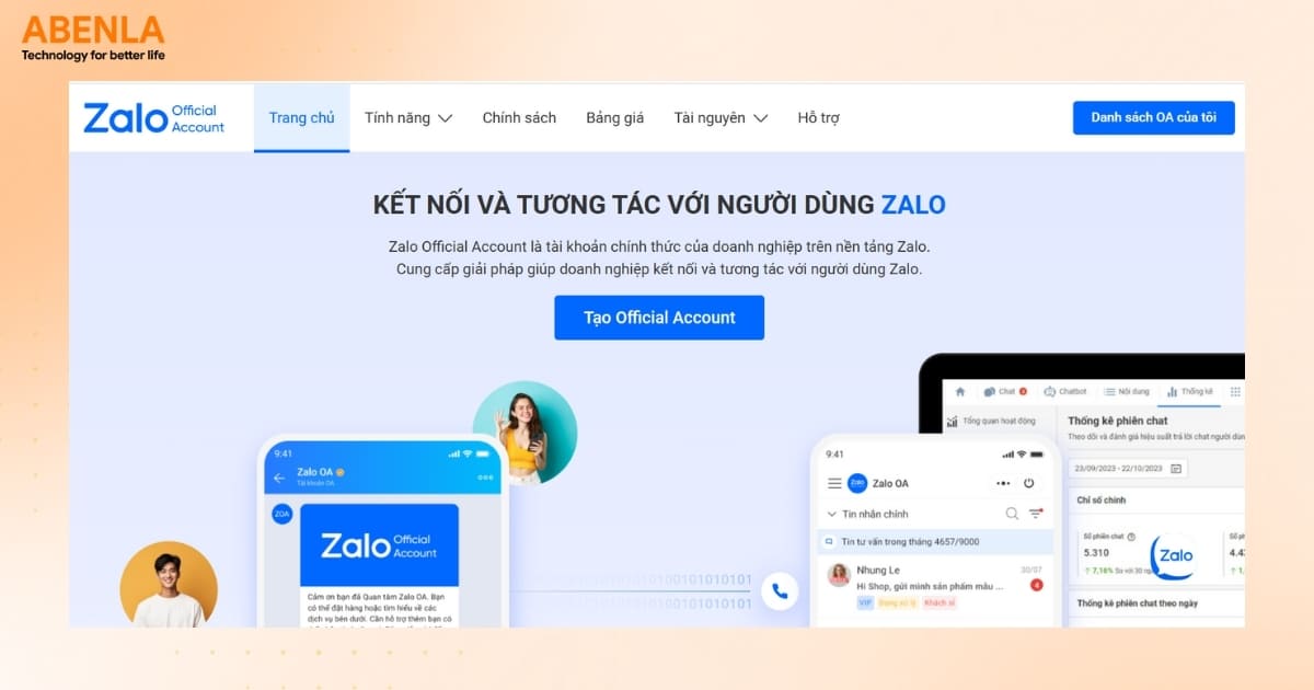 Mở trang quản lý Zalo OA