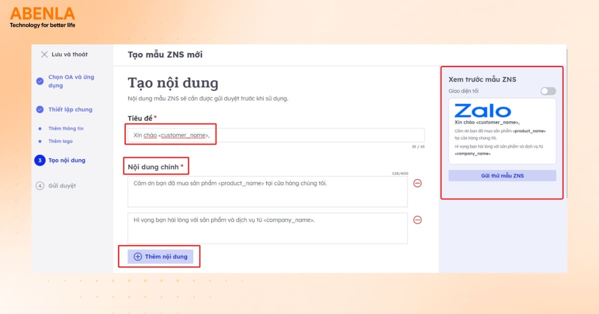 Soạn nội dung chi tiết cho mẫu ZNS