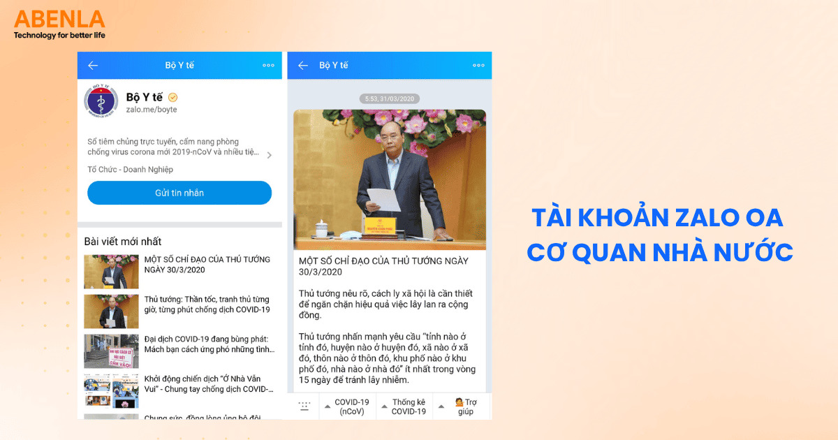 Tài khoản Zalo OA cơ quan Nhà nước