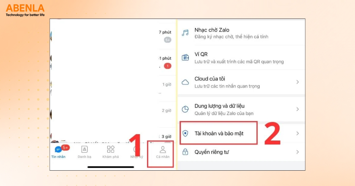 Truy cập mục Tài khoản và bảo mật