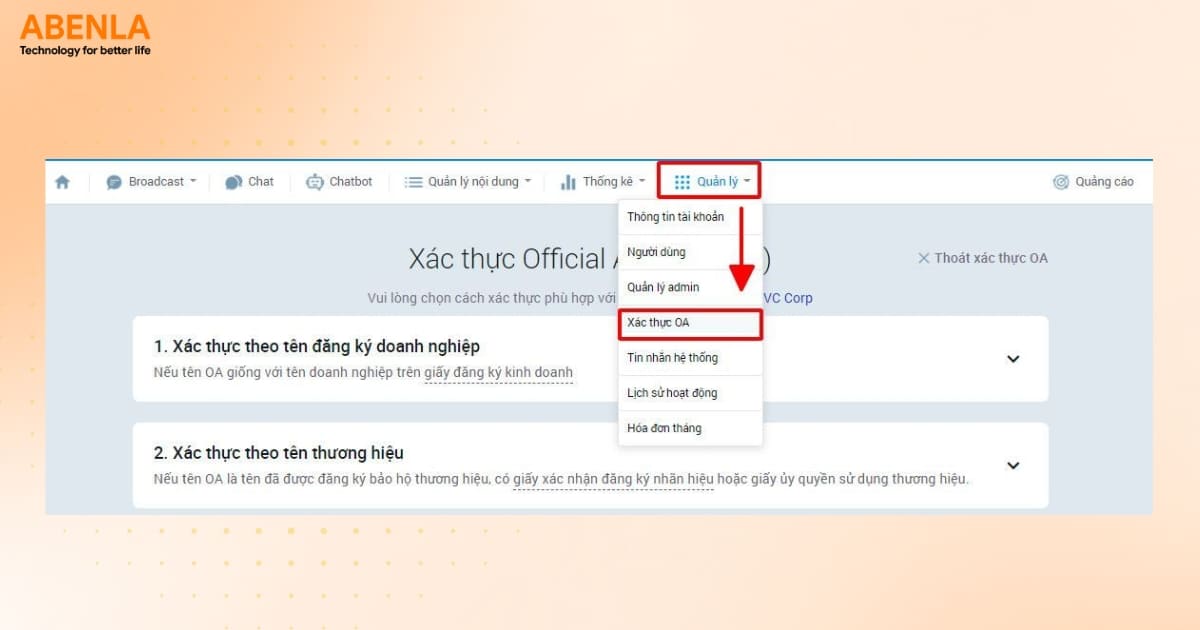 Xác thực tên thương hiệu để gửi ZNS
