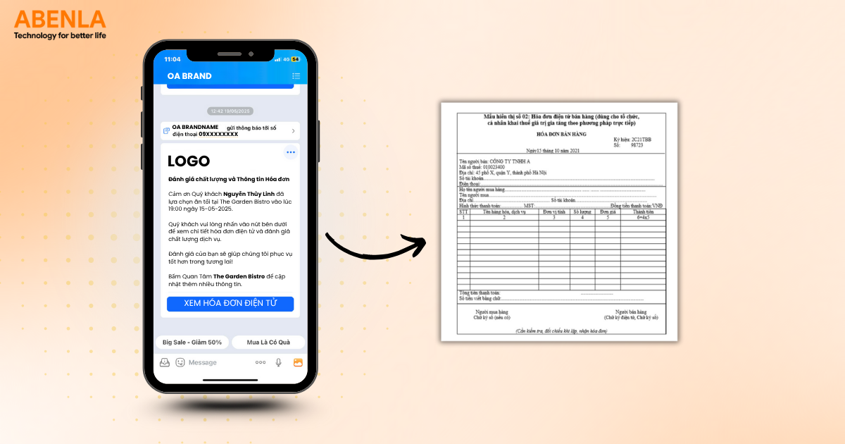 ZNS gắn CTA tra cứu hóa đơn điện tử