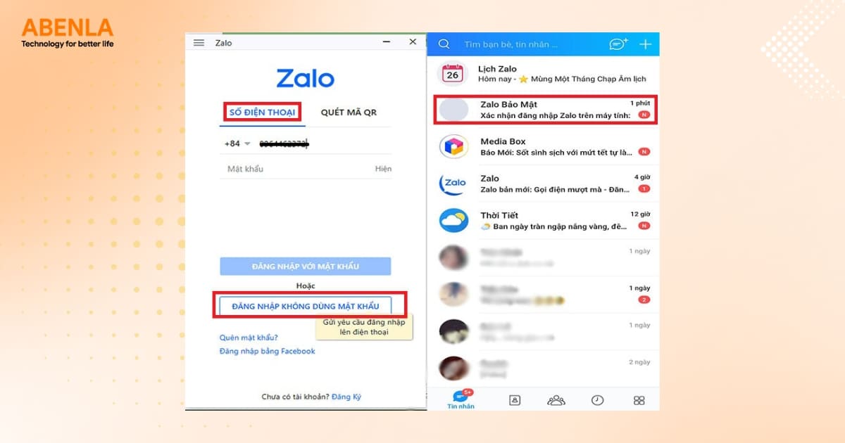 Bước đăng nhập Zalo không cần mật khẩu