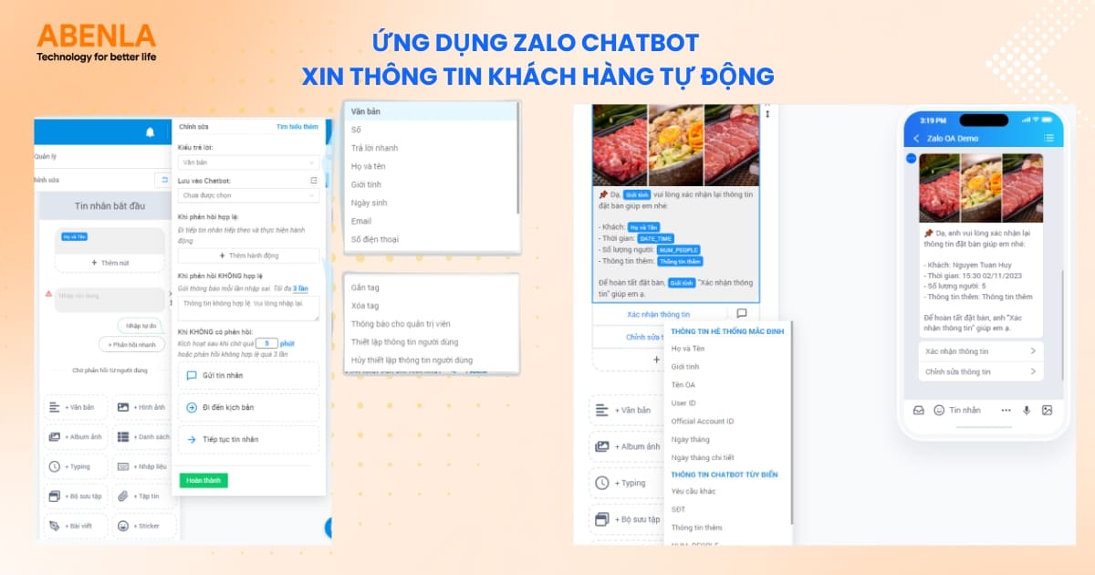 Chatbot Zalo tự động xin thông tin của khách hàng