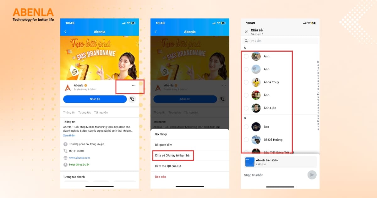 Chia sẻ link Zalo OA bằng đường dẫn
