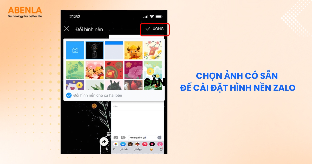 Chọn ảnh có sẵn để cài đặt hình nền Zalo