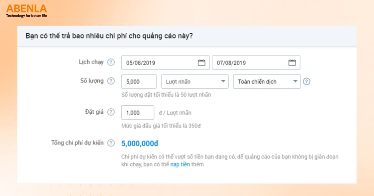 Giá thầu quảng cáo Ads Zalo