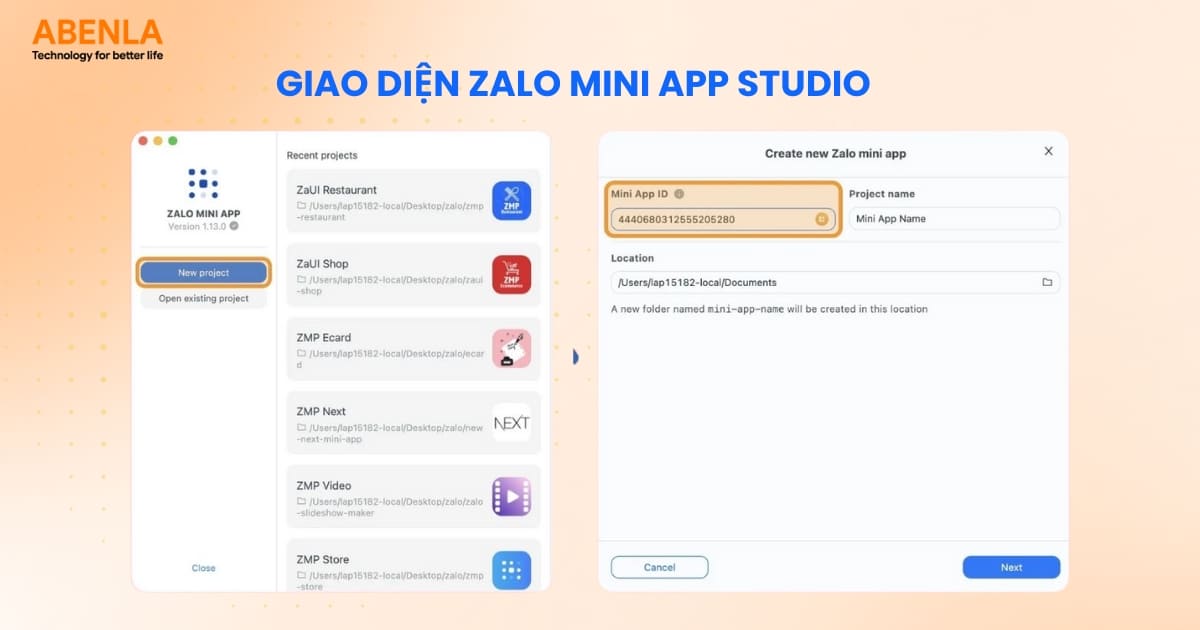 Giao diện Zalo Mini App Studio