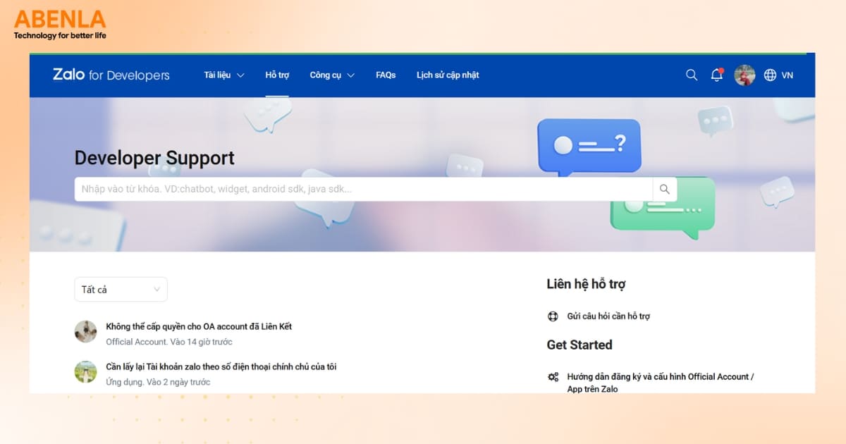 Gửi yêu cầu hỗ trợ qua website Zalo