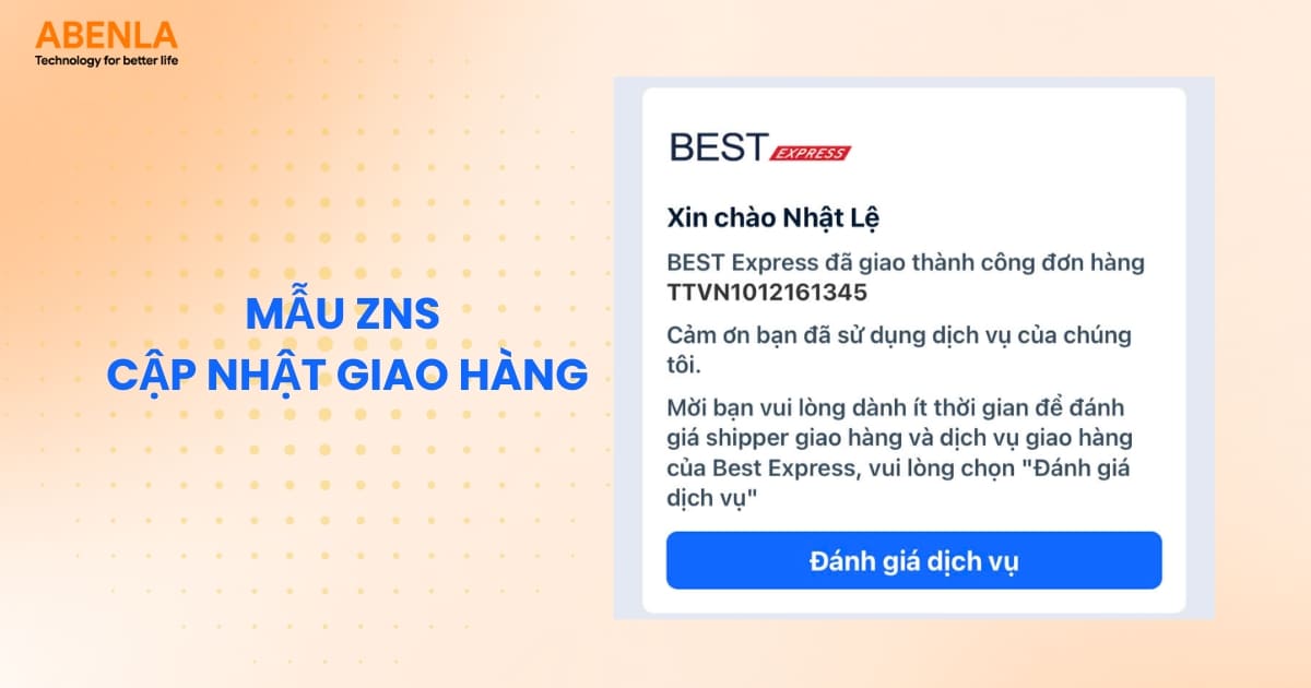 Mẫu tin nhắn ZNS cập nhật trạng thái giao hàng