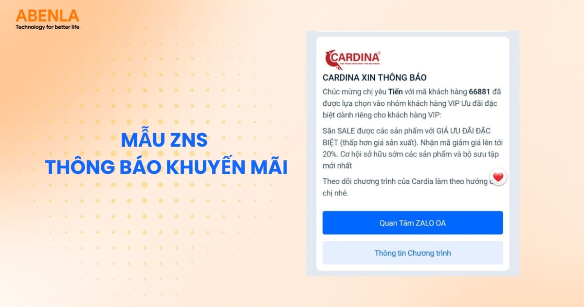 Mẫu tin nhắn ZNS triển khai khuyến mãi