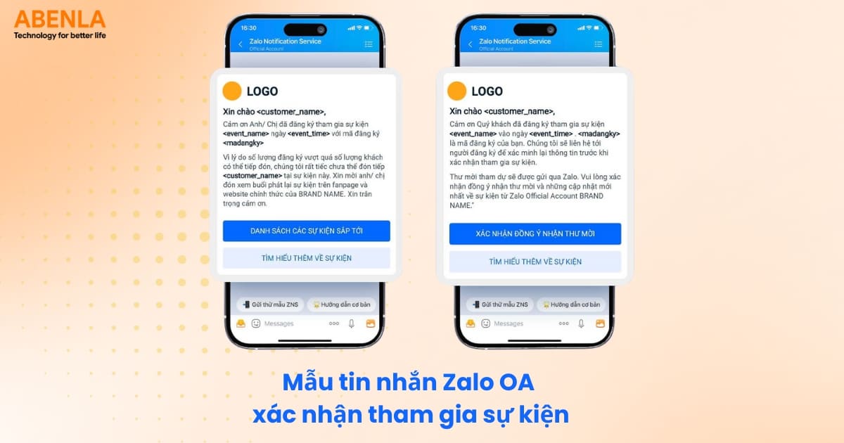Mẫu tin từ Zalo OA xác nhận tham gia sự kiện