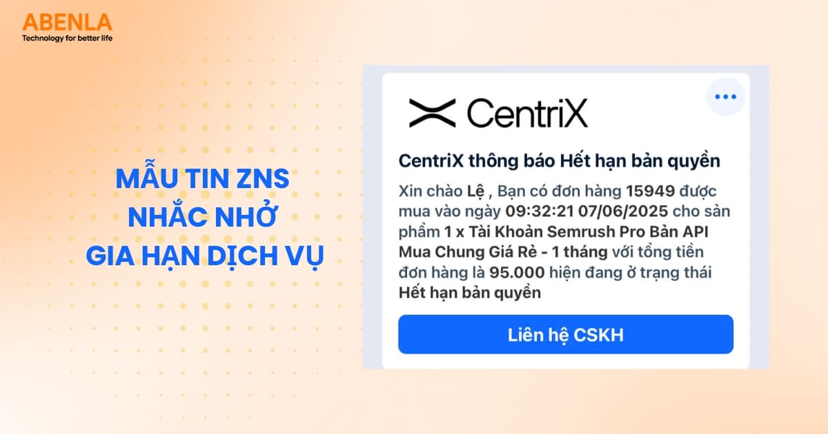 Mẫu tin ZNS nhắc nhở gia hạn dịch vụ
