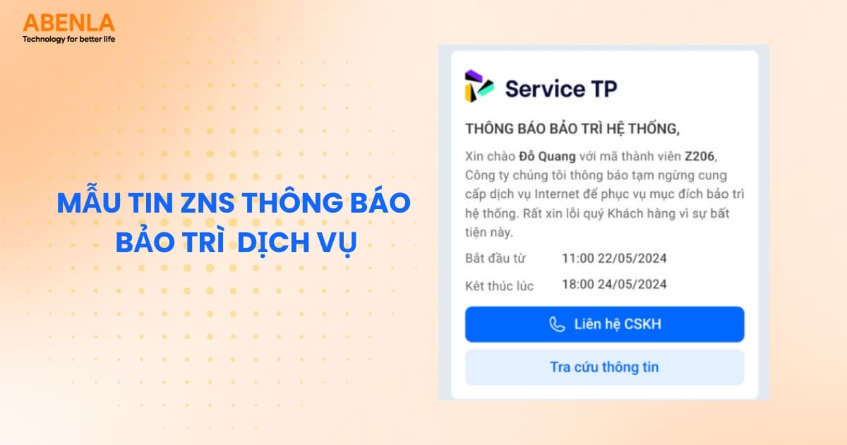 Mẫu tin ZNS thông báo bảo trì sản phẩm