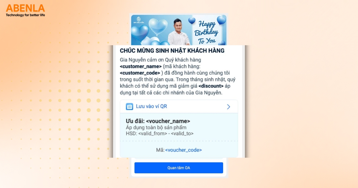 Mẫu ZNS gửi ưu đãi sinh nhật khách hàng