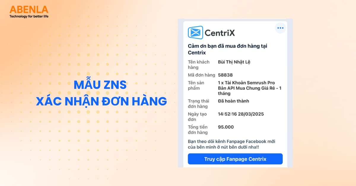 Mẫu ZNS xác nhận đơn hàng