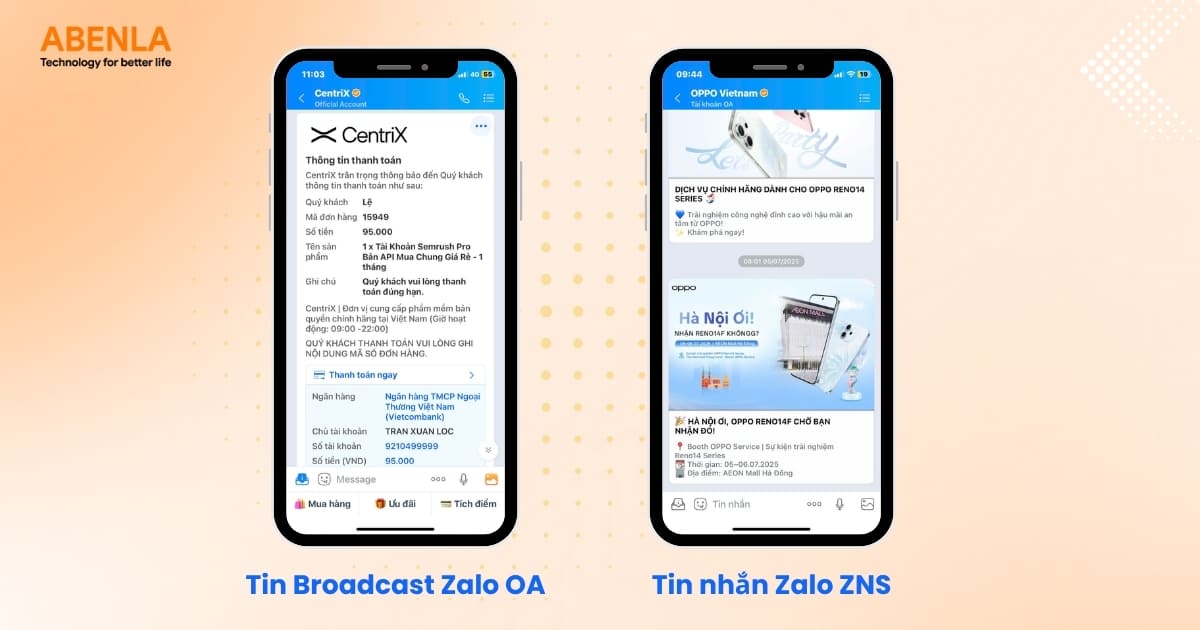 Phân biệt tin Broadcast Zalo và Zalo ZNS