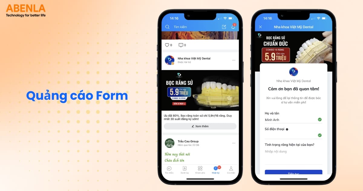 Quảng cáo Form trên Zalo thu thập data