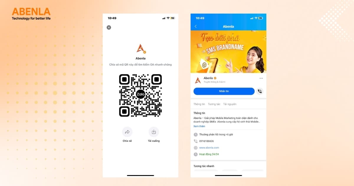 Sử dụng mã QR để mời quan tâm Zalo OA