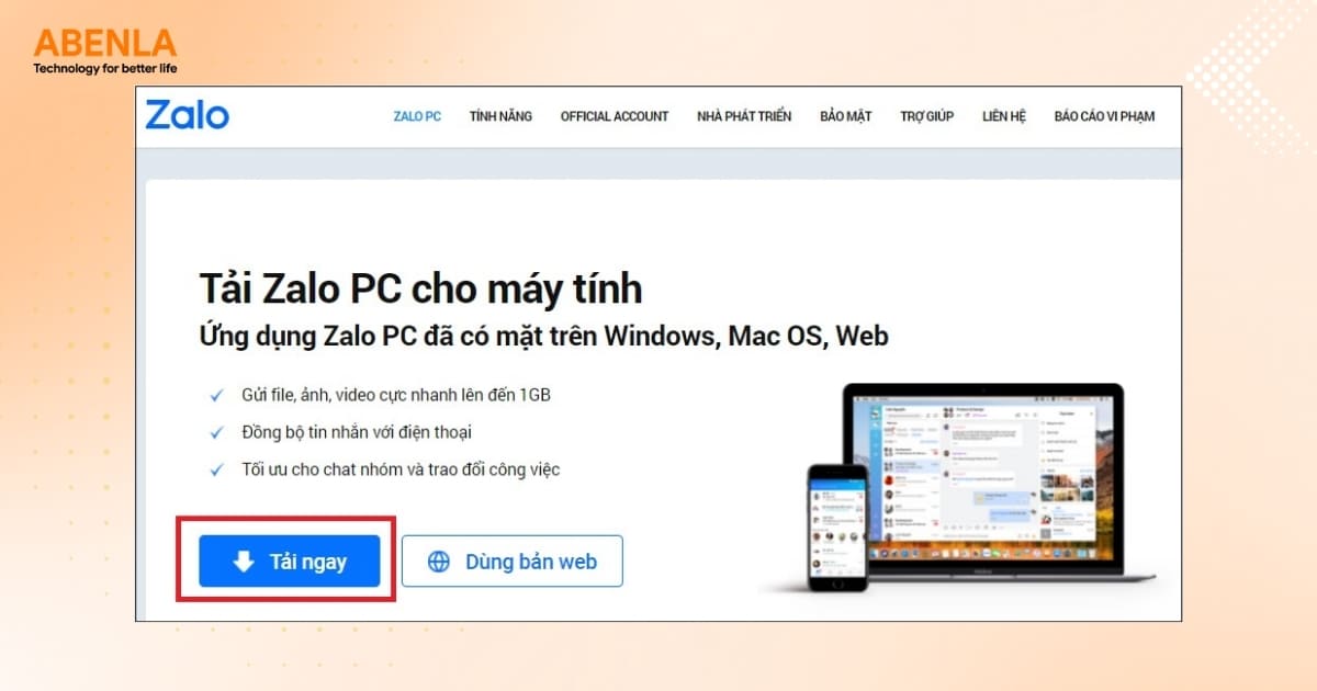 Tải bản Zalo dành cho Windows