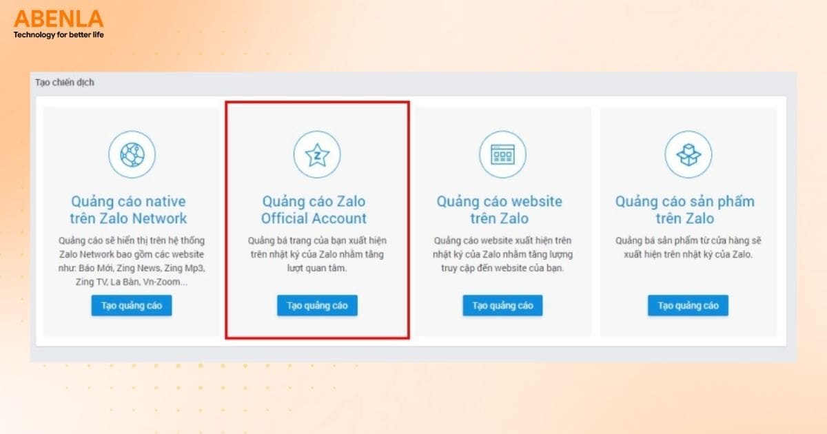 Thiết lập chiến dịch quảng bá tài khoản OA