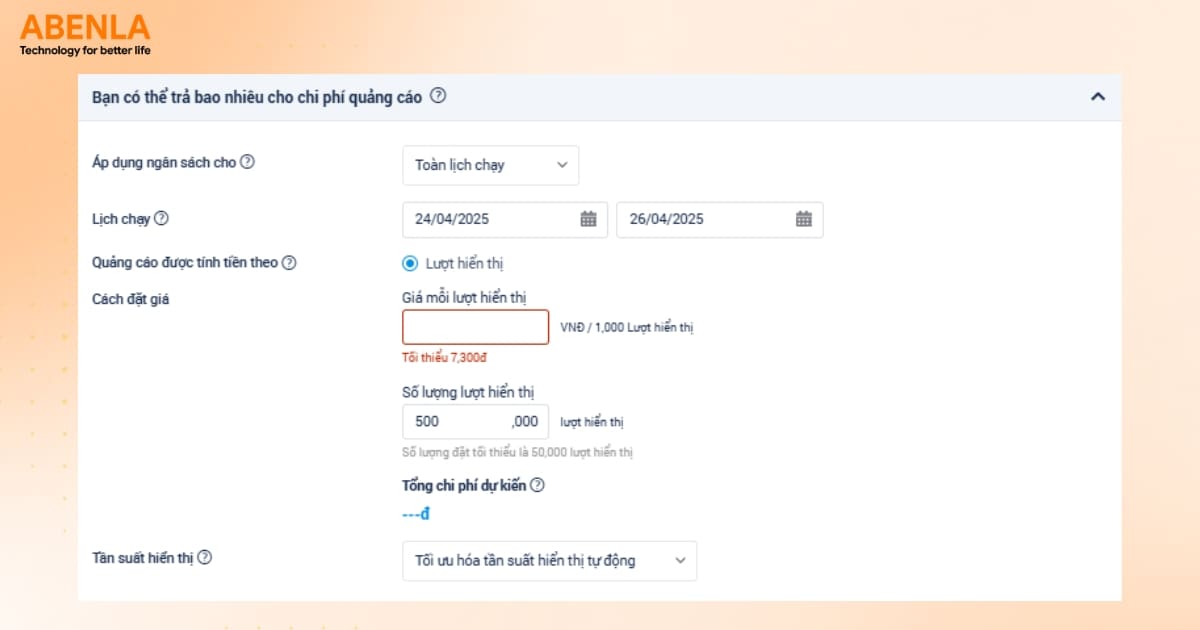 Thiết lập ngân sách chạy quảng cáo trên Zalo