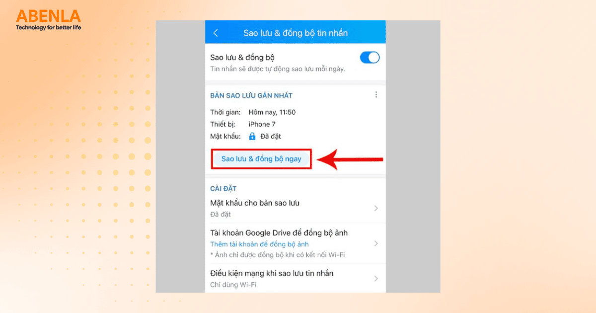 Thực hiện sao lưu