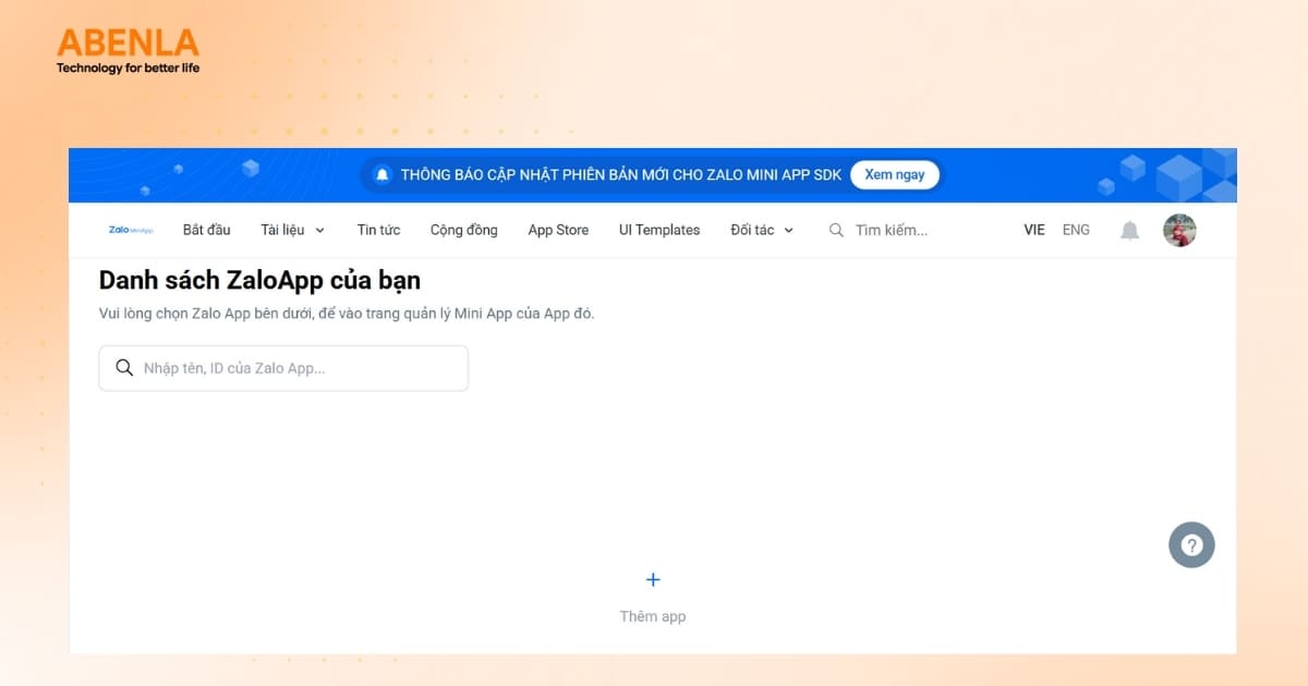 Truy cập trang đăng ký ZaloApp