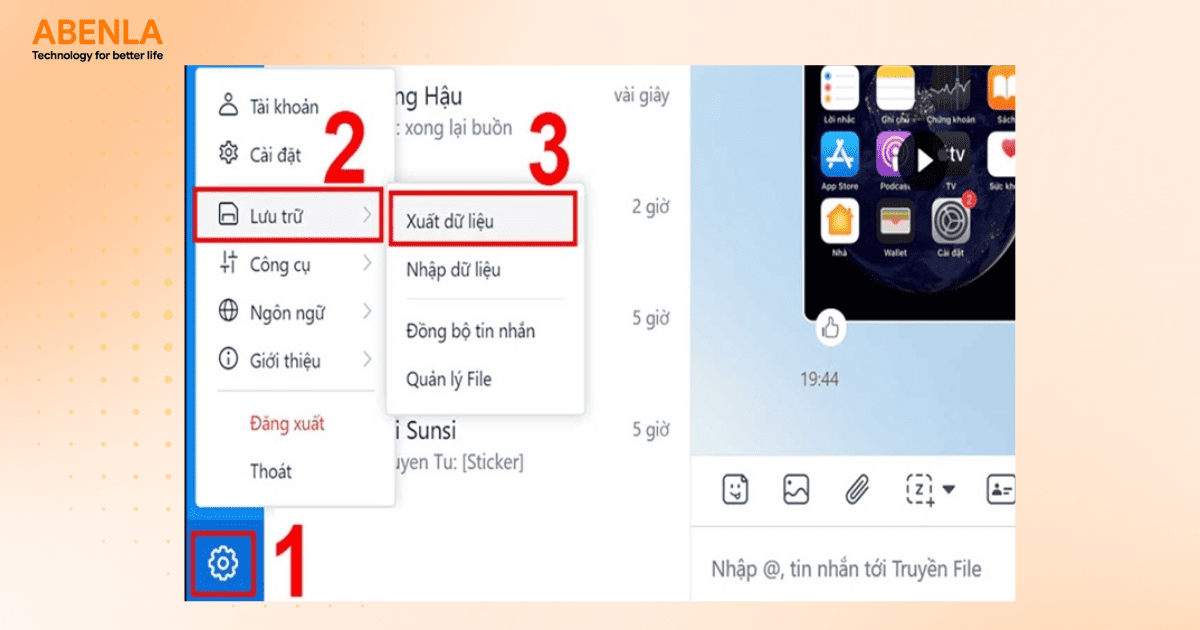 Vào Cài đặt và nhấn Xuất dữ liệu