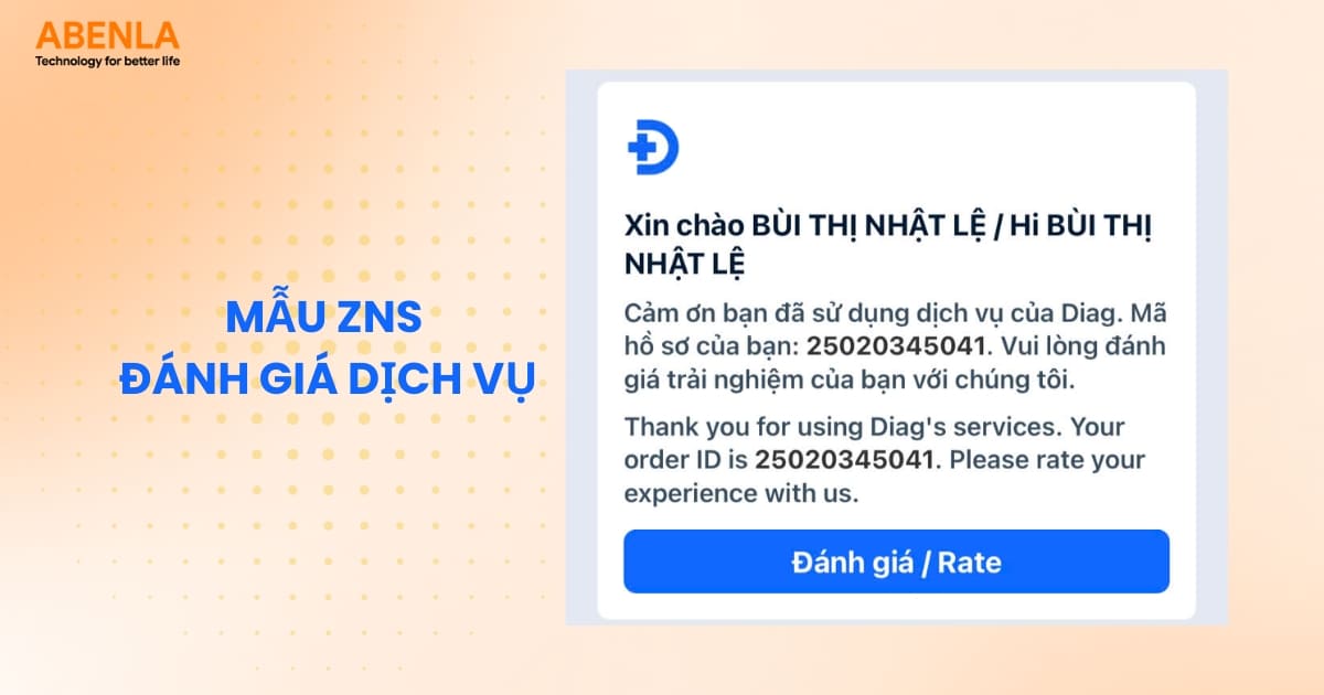 ZNS đánh giá dịch vụ từ khách hàng