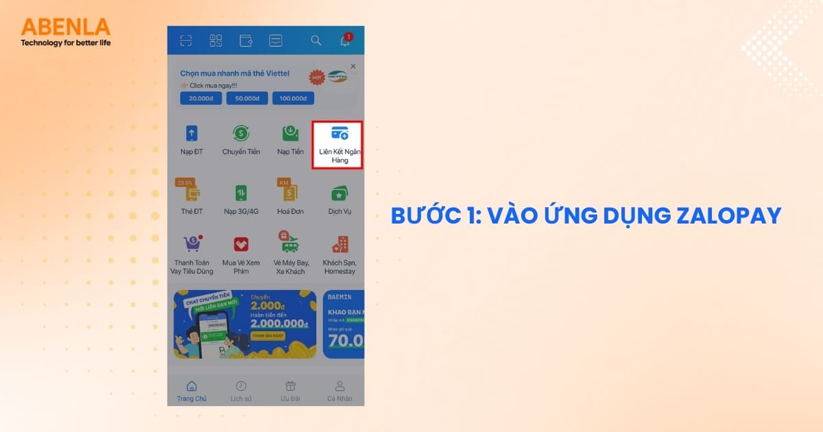 Chọn mục “Liên kết ngân hàng”