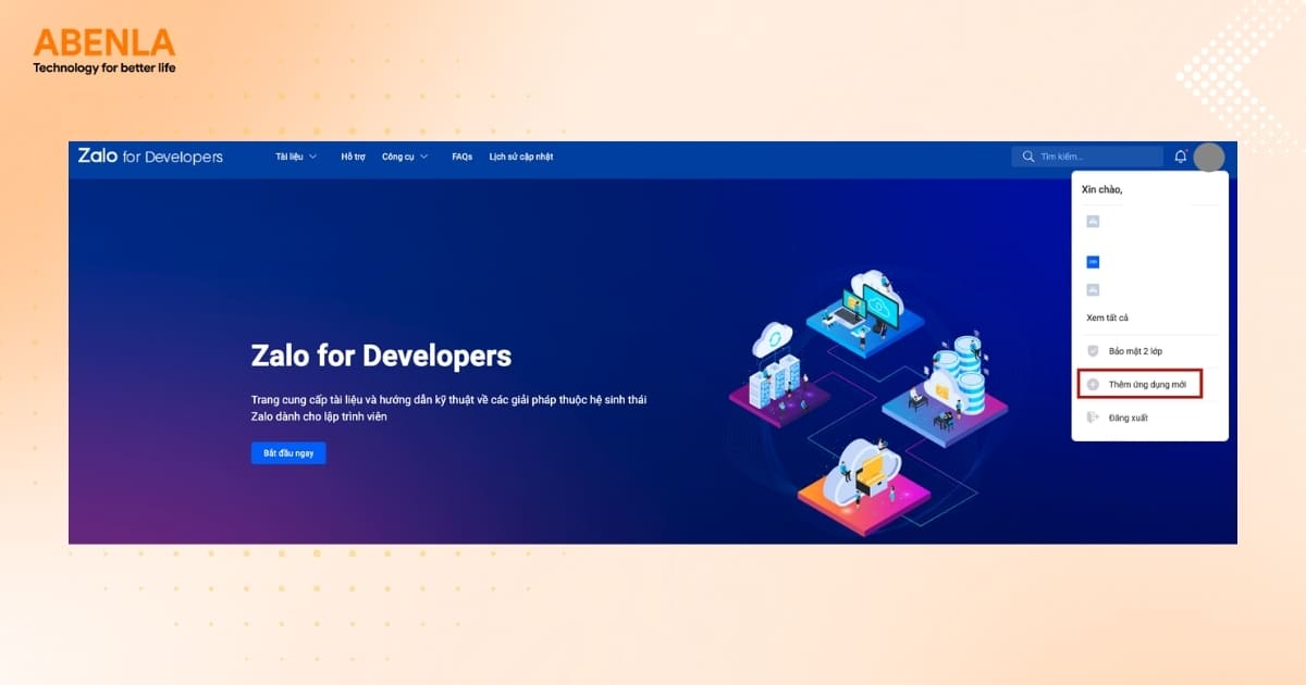 Giao diện trang web Zalo For Developer