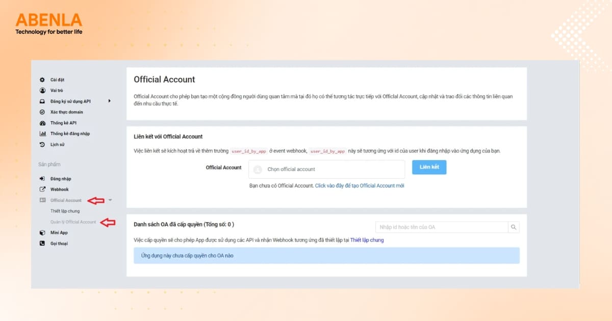 Liên kết Zalo Developer với Zalo OA 