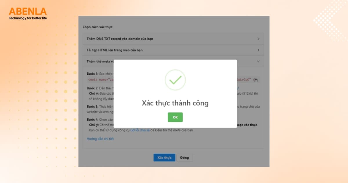 Thông báo xác minh thành công