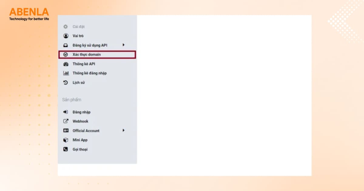 Vào menu bên trái, chọn “Xác thực domain”