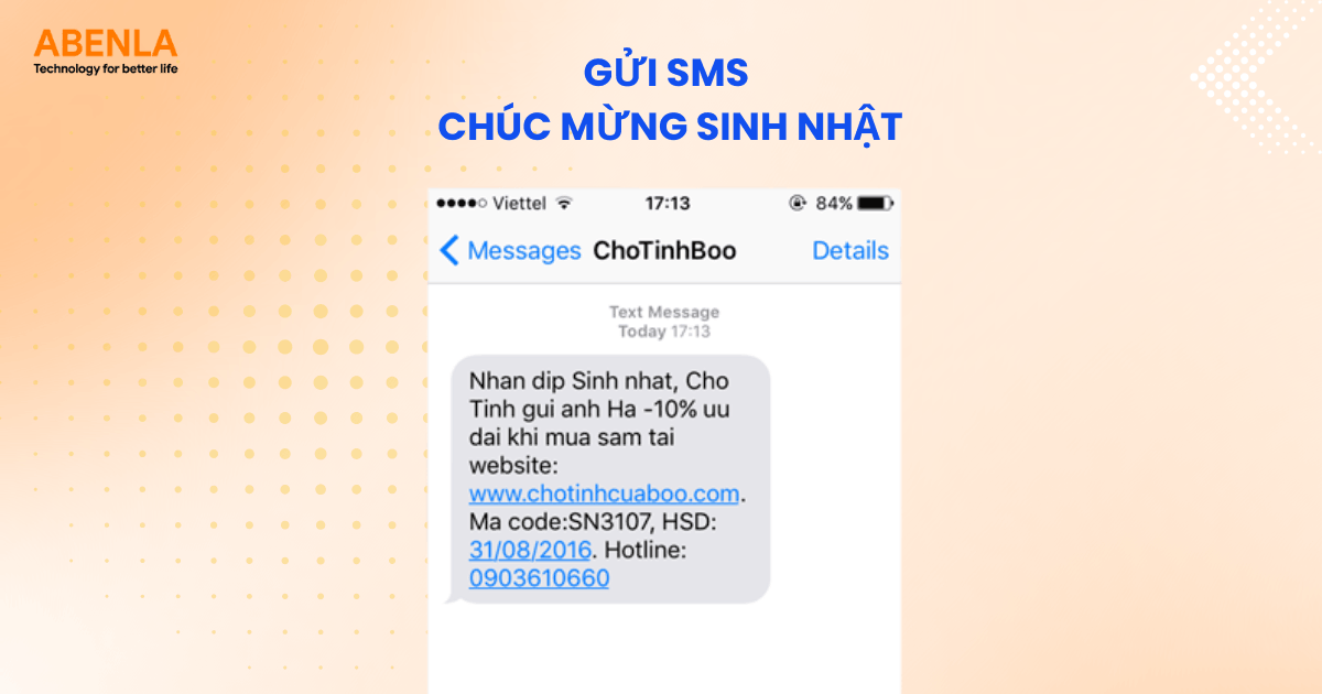 Gửi SMS chúc mừng sinh nhật