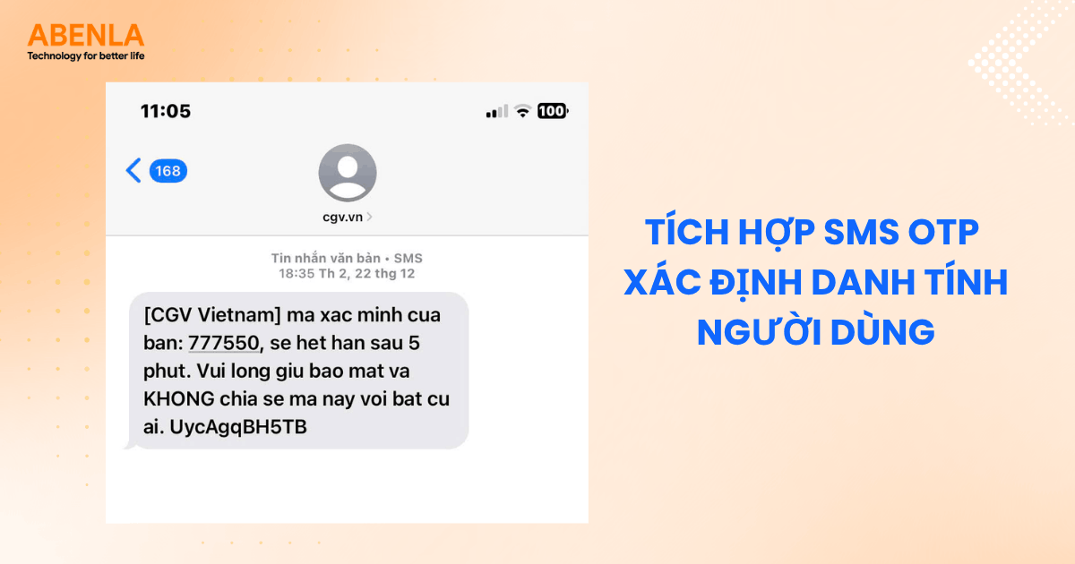 tích hợp SMS OTP xác định danh tính người dùng
