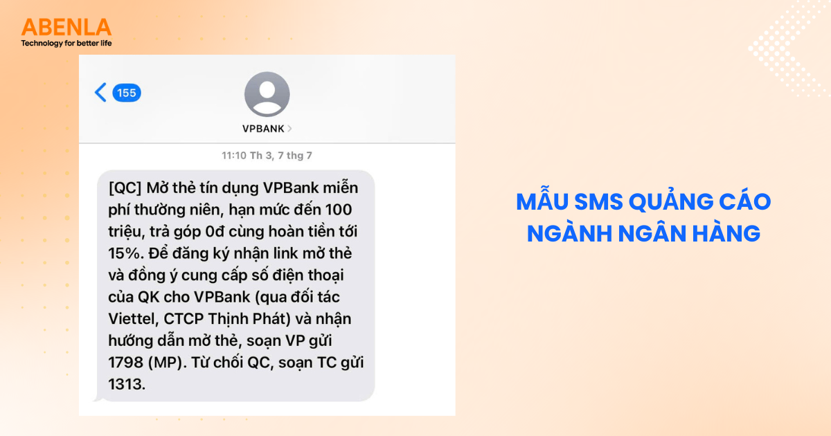 Mẫu tin nhắn quảng cáo ngành ngân hàng 