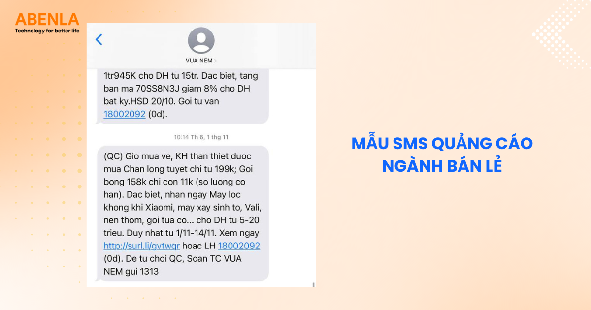 SMS quảng cáo ngành bán lẻ