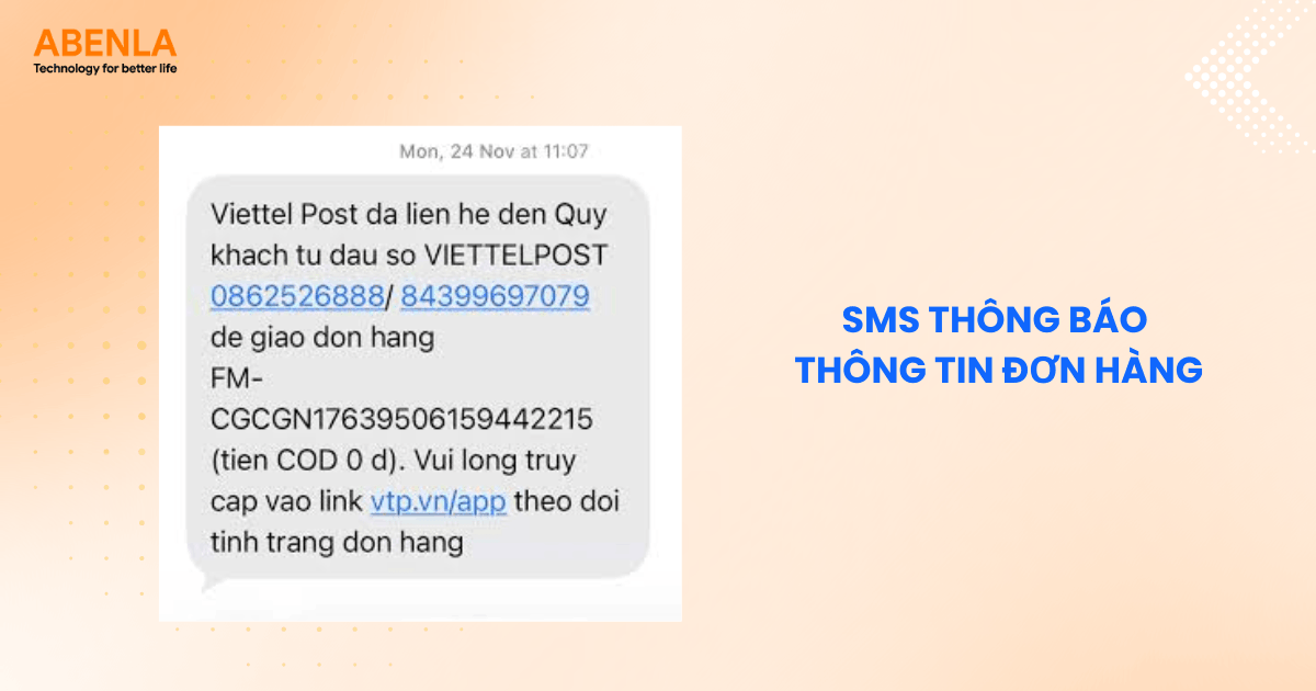 SMS thông báo thông tin đơn hàng