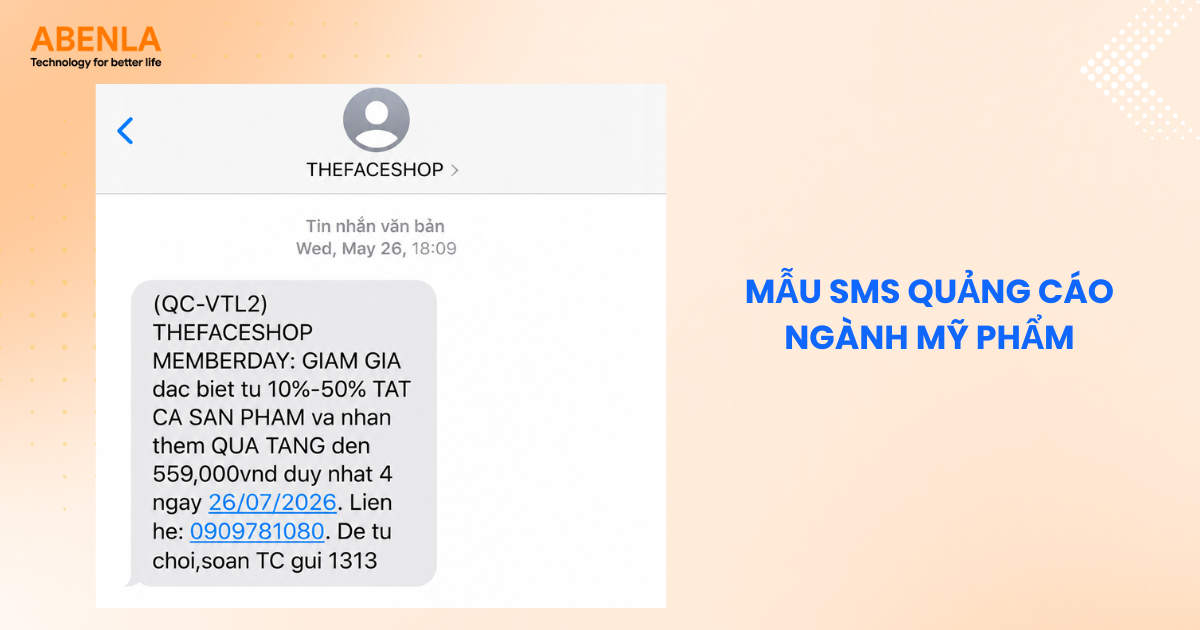Tin nhắn quảng cáo ngành mỹ phẩm