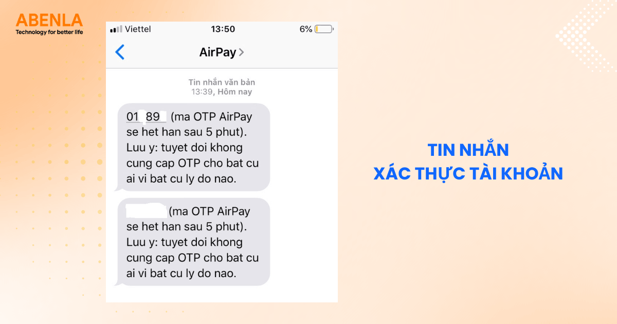 Tin nhắn xác thực tài khoản