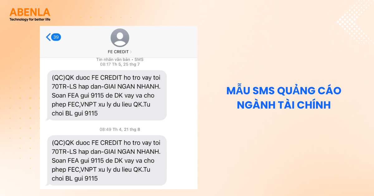Tin SMS quảng cáo lĩnh vực tài chính